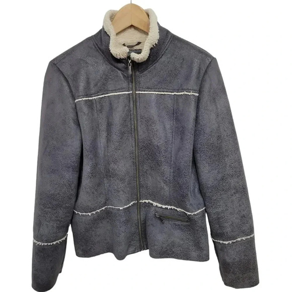 Prana Esme Faux Suede Shearling Trucker Gray Jacket Coat Large - Picture 5 of 8